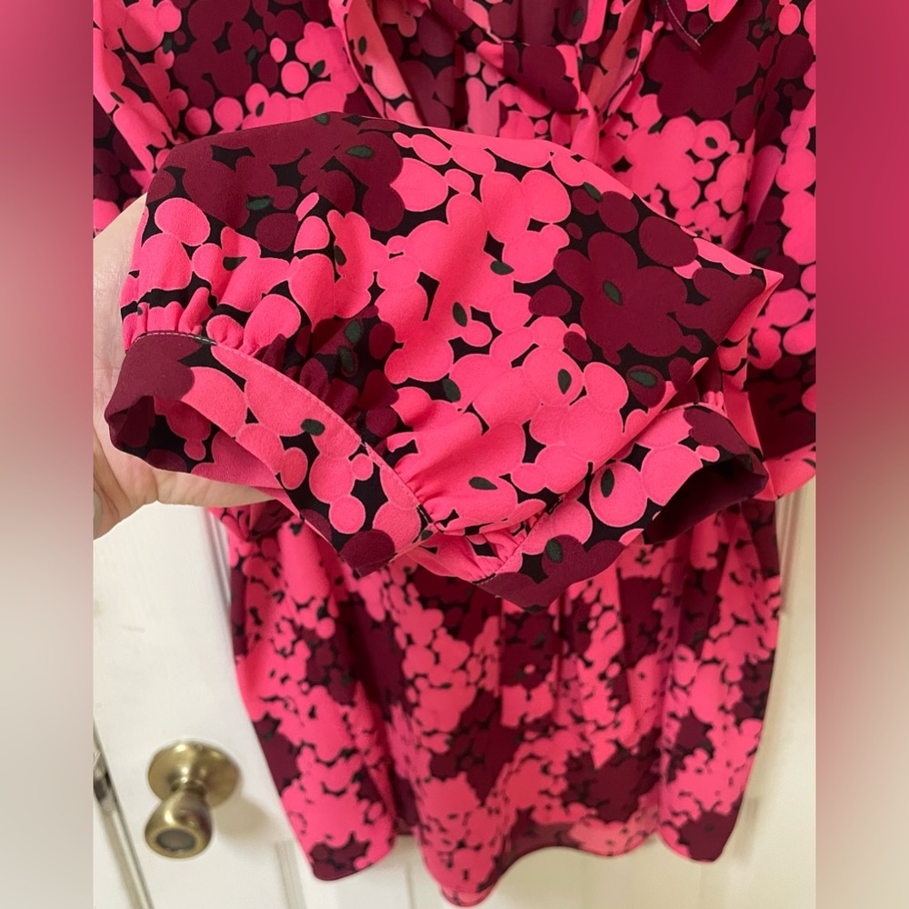 Kate Spade Blouse Top Women’s Large Bubble Dot Floral Tie Neck Pink Designer - Picture 6 of 10